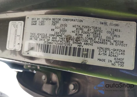 1997 Toyota 4Runner Sr5 V6 Limited z USA, uszkodzony, nr VIN JT3HN87R2V0072353